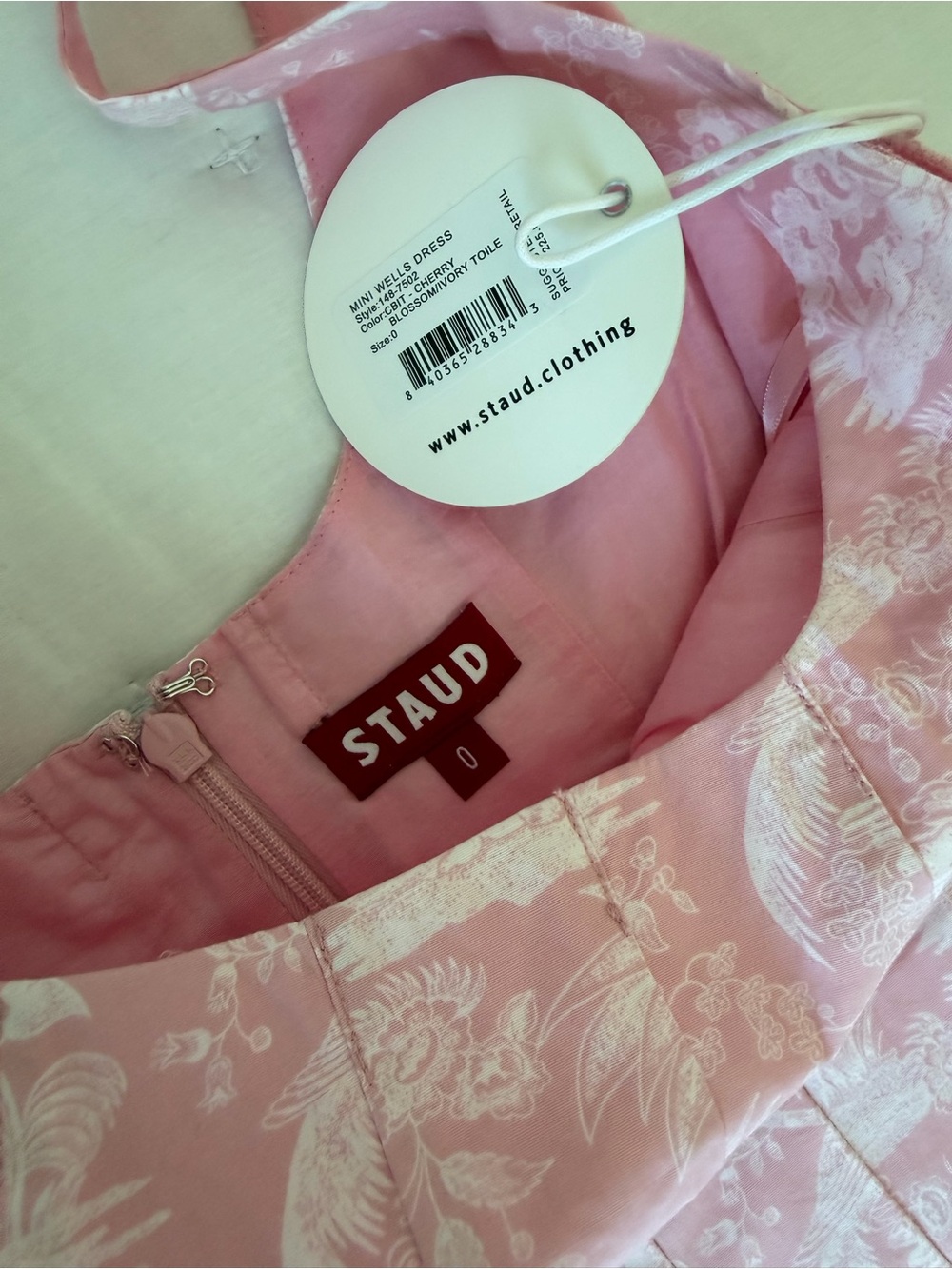 Staud NWT 0 Wells Mini Dress in Pink Cherry Blossom Ivory Toile - Picture 6 of 8